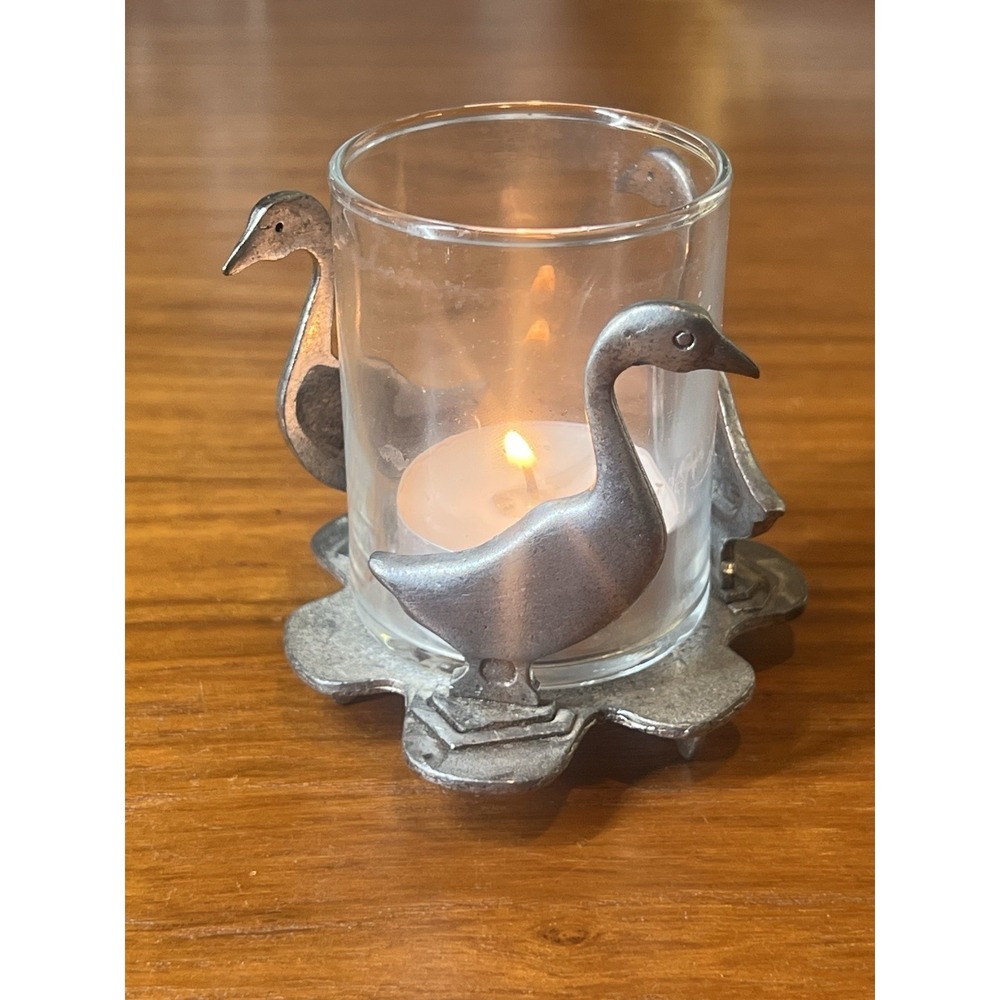 Vintage Pewter Metzke Goose Tea Light Candle Holder 3 in Cottagecore